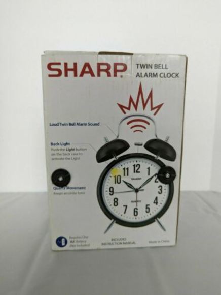 Sharp Black Twin Bell Alarm Clock for Heavy Sleepers Loud Bell Alarm NEW IN BOX - Picture 3 of 5